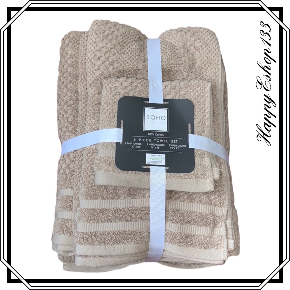 SOHO Living 100% Cotton Towel Set 6 Piece Bath Hand Washcloth